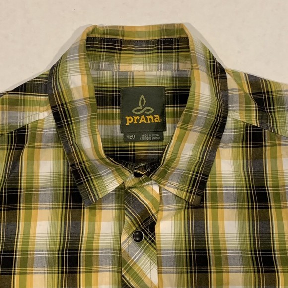 Prana Mens Breathe Pearl Snap Collared Button Up‎ Short Sleeve Shirt Medium - Picture 4 of 7